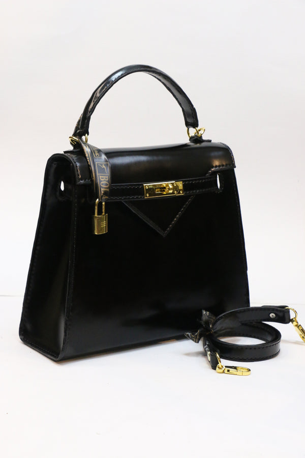 Handmade HZ Bola Black Shiny Ladies Bag