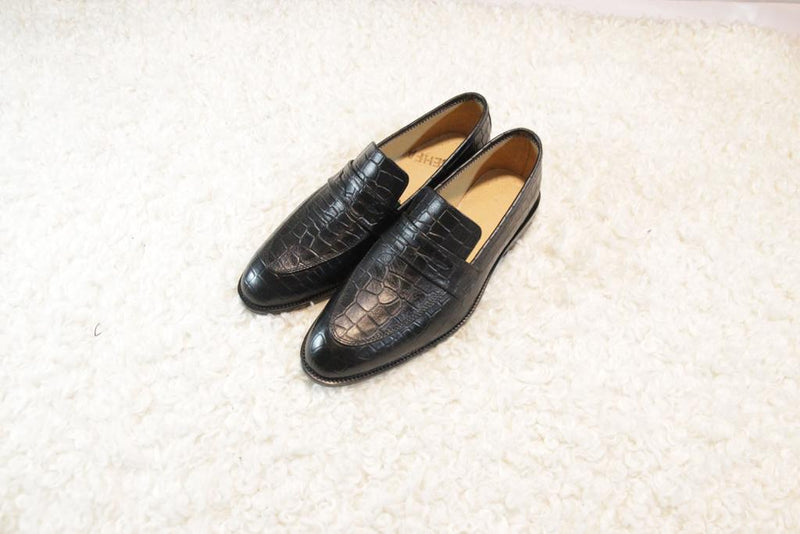 Hand Made Black Croc Leather Men's shoes