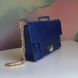 Women's Hand made Blue Croc Leather