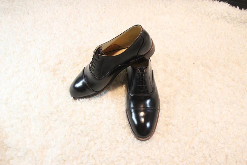 Hand Made Black Shiny Leather Oxford Men's Shoes