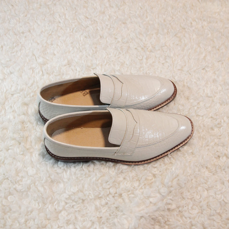 Handmade White Croc Leather Loafers Men's Shoes