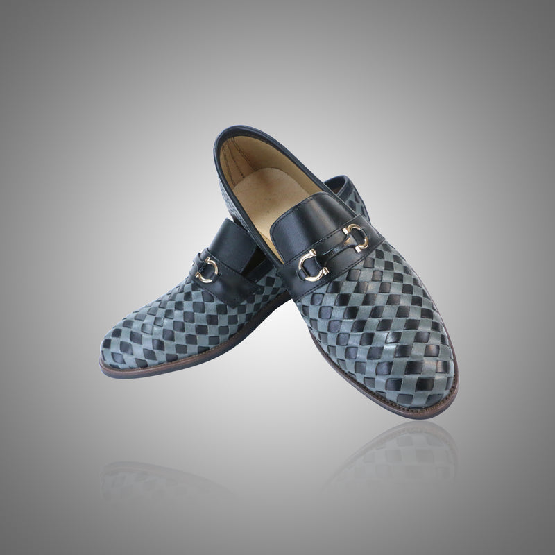 Handmade HZ Woven Loafers Silver Shoes