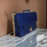 Women's Hand made Blue Croc Leather