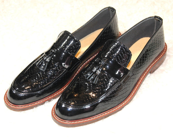 Snaky High Shine Leather Loafer Shoes