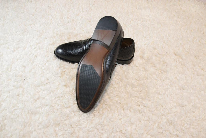 Hand Made Black Croc Leather Men's shoes