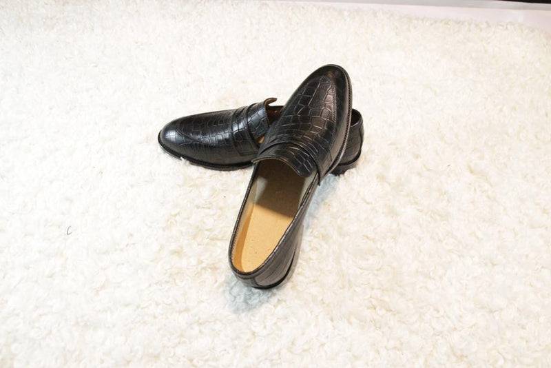 Hand Made Black Croc Leather Men's shoes