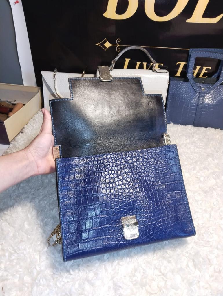 Women's Hand made Blue Croc Leather