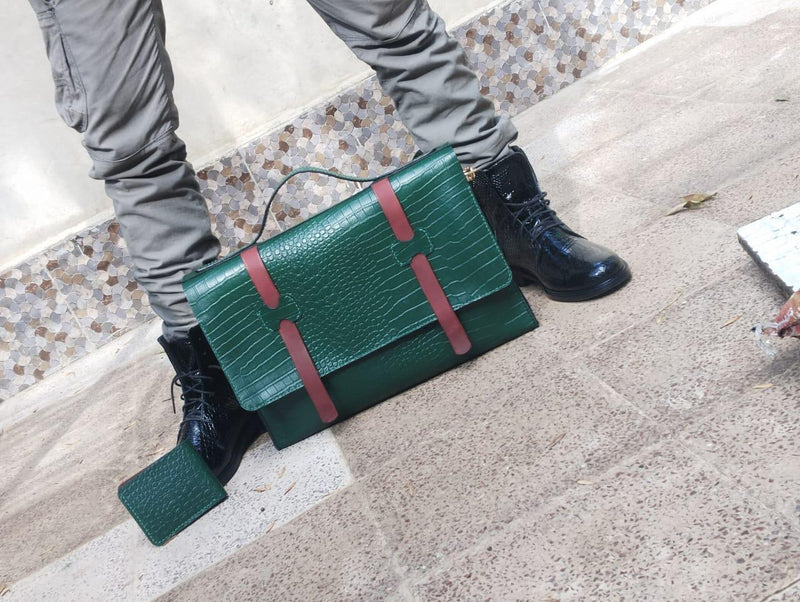 Hand Made Green Croc Leather Men's Bag